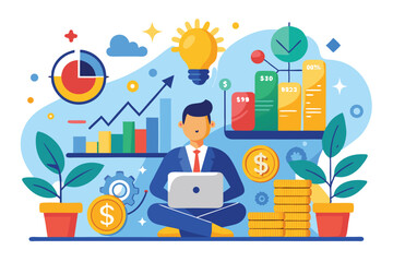 Poster - Investment strategies for growth with financial charts and a calculated approach in a modern workspace featuring graphs and dollar symbols