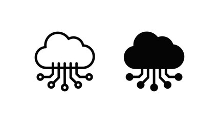 Fototapete - Cloud computing symbol outline and solid vector icons