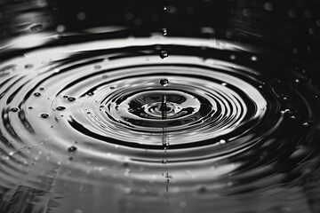 Poster - Water droplet creates concentric circles reflecting light in a mesmerizing pattern