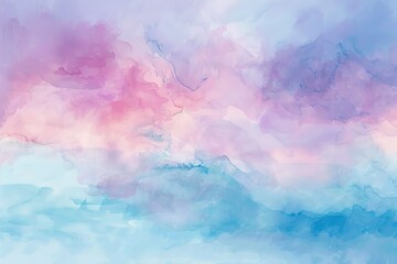 Poster - Watercolor painting with blended pastel hues of pink purple and blue creating soft lines
