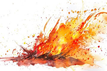 Poster - Watercolor Painting: Fiery abstract composition with shades of orange and red
