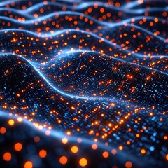 Poster - Glowing Blue And Orange Waveform Pulse Flow In Digital Tech Interface