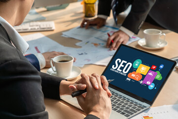 Poster - SEO search engine optimization for modish e-commerce and online retail business showing on computer screen