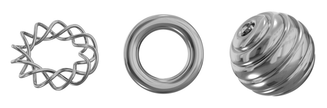 3D Chrome Metallic Abstract Shape Objects, 3d rendering steel gradient shape design element, futuristic, shiny design