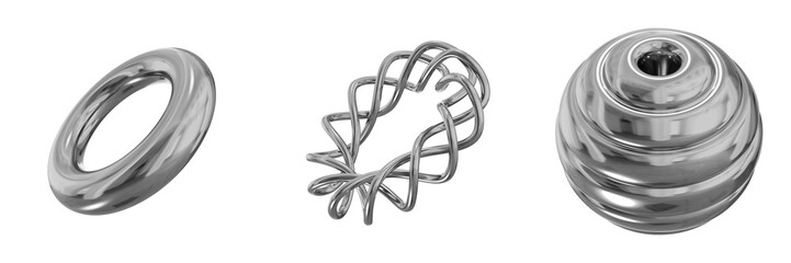 Poster - 3D Chrome Metallic Abstract Shape Objects, 3d rendering steel gradient shape design element, futuristic, shiny design