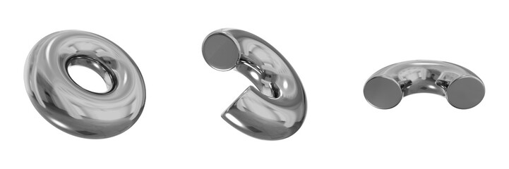Poster - 3D Chrome Metallic Abstract Shape Objects, 3d rendering steel gradient shape design element, futuristic, shiny design