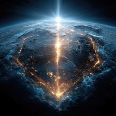 Poster - Glowing Blue Hexagon Grid Network on Earth at Night