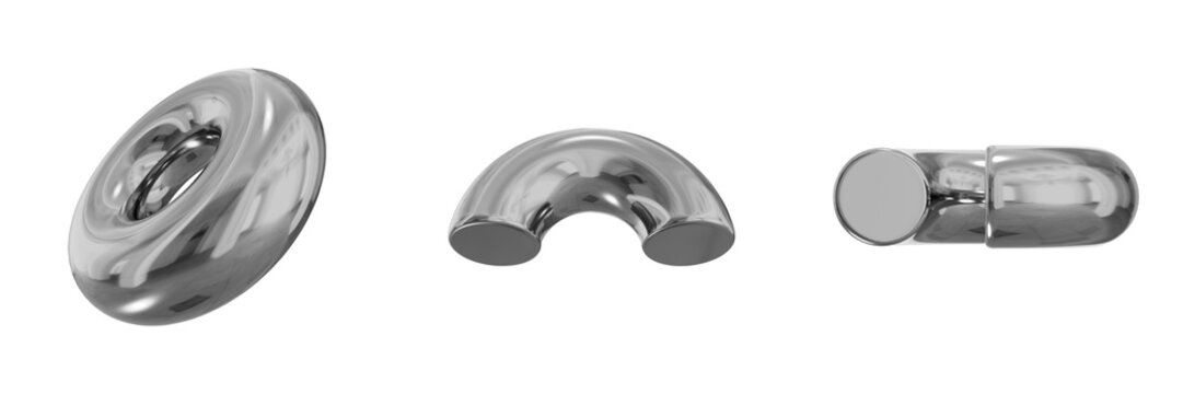 3D Chrome Metallic Abstract Shape Objects, 3d rendering steel gradient shape design element, futuristic, shiny design