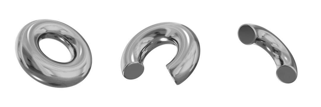 3D Chrome Metallic Abstract Shape Objects, 3d rendering steel gradient shape design element, futuristic, shiny design