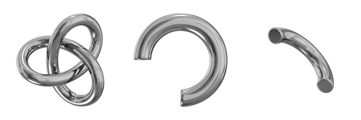 Poster - 3D Chrome Metallic Abstract Shape Objects, 3d rendering steel gradient shape design element, futuristic, shiny design