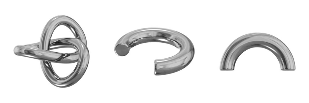 3D Chrome Metallic Abstract Shape Objects, 3d rendering steel gradient shape design element, futuristic, shiny design