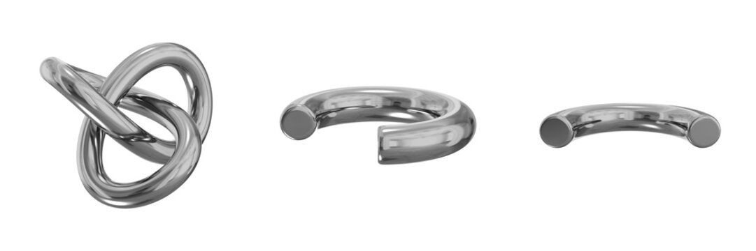 3D Chrome Metallic Abstract Shape Objects, 3d rendering steel gradient shape design element, futuristic, shiny design