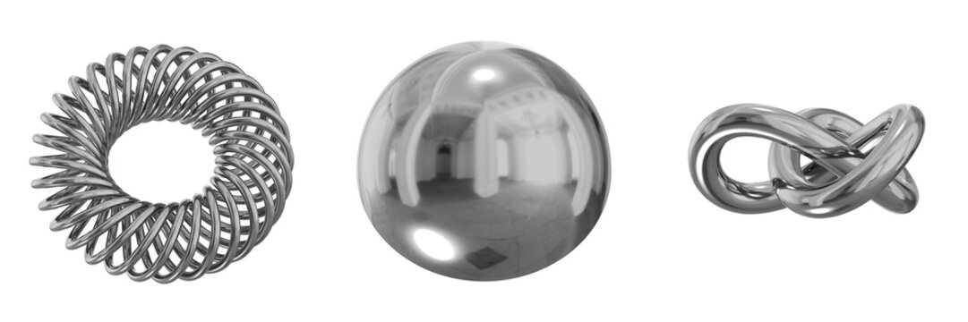 3D Chrome Metallic Abstract Shape Objects, 3d rendering steel gradient shape design element, futuristic, shiny design