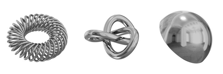 Poster - 3D Chrome Metallic Abstract Shape Objects, 3d rendering steel gradient shape design element, futuristic, shiny design