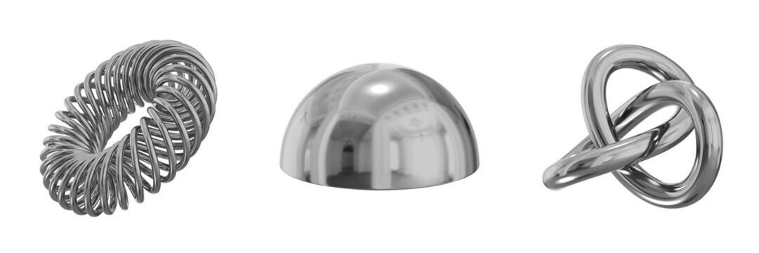 3D Chrome Metallic Abstract Shape Objects, 3d rendering steel gradient shape design element, futuristic, shiny design