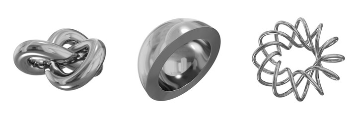 Poster - 3D Chrome Metallic Abstract Shape Objects, 3d rendering steel gradient shape design element, futuristic, shiny design