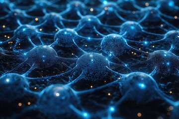 Fototapete - Glowing Blue Network Nodes Abstract Background