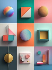 Poster - Vibrant graphic layouts for modern advertising showcasing 3D geometric shapes