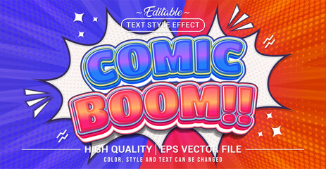 Poster - Editable text effect vector with Comic Boom! theme in bold cartoon 3D style – perfect for comic book designs, kids’ party invitations, superhero graphics, and pop art posters