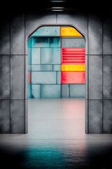 Poster - Glowing Blue Tunnel in Modern Sci-Fi Architecture