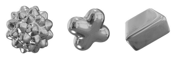 Poster - 3D Chrome Metallic Abstract Shape Objects, 3d rendering steel gradient shape design element, futuristic, shiny design