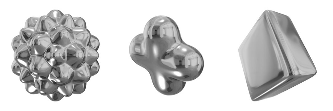 3D Chrome Metallic Abstract Shape Objects, 3d rendering steel gradient shape design element, futuristic, shiny design