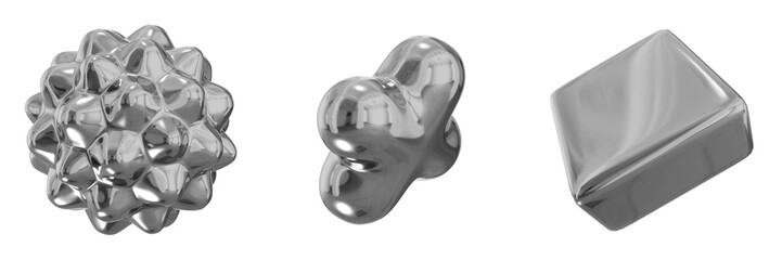 Poster - 3D Chrome Metallic Abstract Shape Objects, 3d rendering steel gradient shape design element, futuristic, shiny design