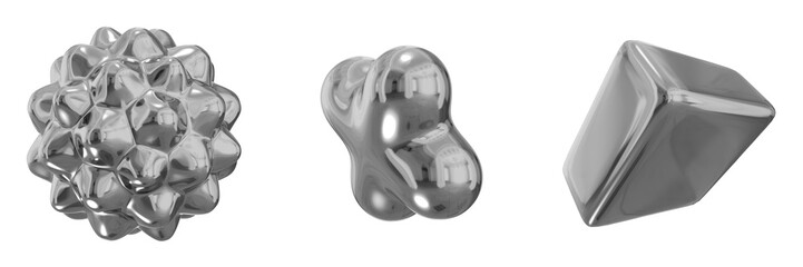 Poster - 3D Chrome Metallic Abstract Shape Objects, 3d rendering steel gradient shape design element, futuristic, shiny design