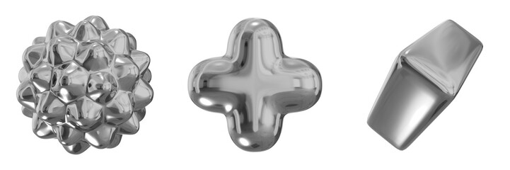 Poster - 3D Chrome Metallic Abstract Shape Objects, 3d rendering steel gradient shape design element, futuristic, shiny design