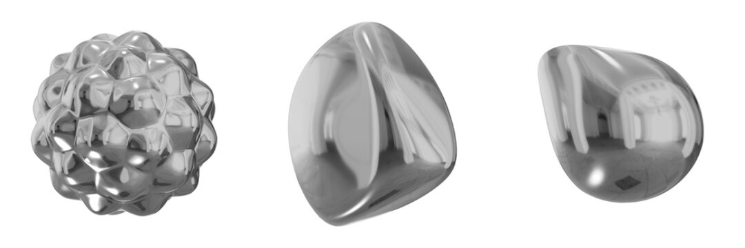 3D Chrome Metallic Abstract Shape Objects, 3d rendering steel gradient shape design element, futuristic, shiny design