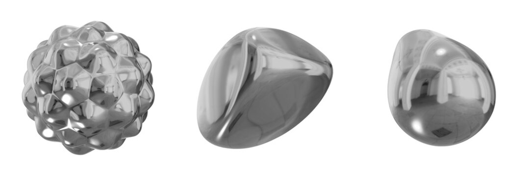 3D Chrome Metallic Abstract Shape Objects, 3d rendering steel gradient shape design element, futuristic, shiny design