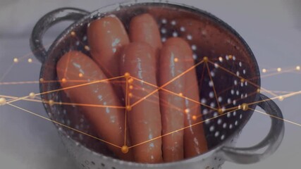 Poster - On start metal colander holding cooked sausages getting overlaid by network nodes to visualize data