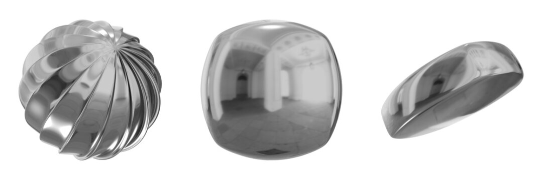 3D Chrome Metallic Abstract Shape Objects, 3d rendering steel gradient shape design element, futuristic, shiny design