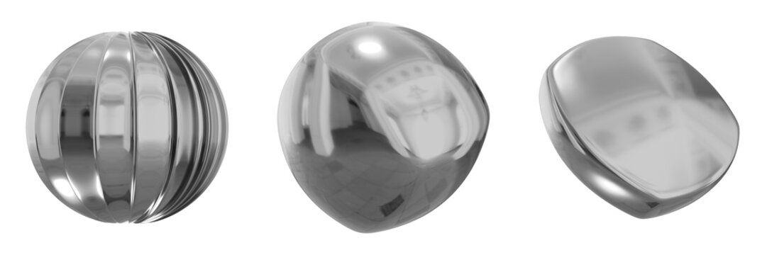 3D Chrome Metallic Abstract Shape Objects, 3d rendering steel gradient shape design element, futuristic, shiny design