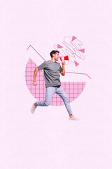 Aufkleber - Picture banner collage of person scream megaphone charts with lines messy graphs on pink background