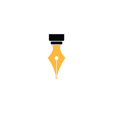 Yellow Fountain Pen Vector Illustration on White Background. Writing Tool Design