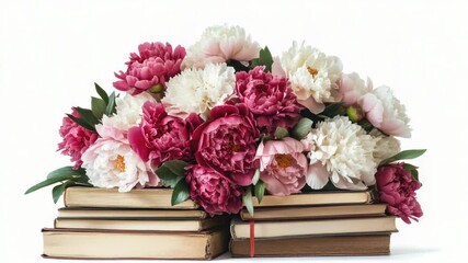 Poster - A collection of books with fresh flowers placed on top