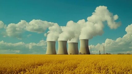 Poster - A field of bright yellow flowers with a mysterious cloud of smoke rising from them