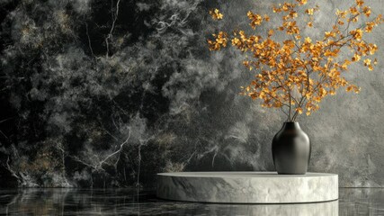 Aufkleber - A simple still life of a yellow flower placed inside a black vase