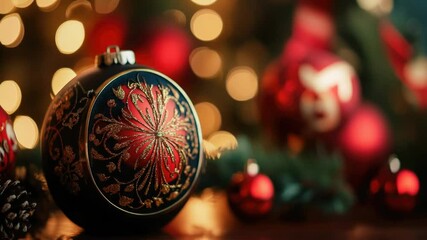 Poster - A detailed view of a festive Christmas ornament sitting on a table