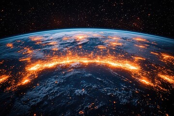 Poster - Glowing Earth Grid Network at Night from Space