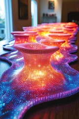 Poster - Glowing Electronic Wave Surface with Mesh Pattern