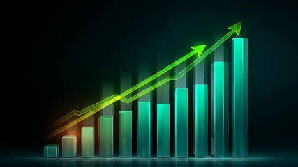 Poster - Green graph line rising on bar chart. Stock market price growth, financial profit success in investment business.	