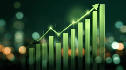 Poster - Green graph line rising on bar chart. Stock market price growth, financial profit success in investment business.	
