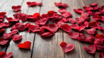 Poster - Close-up of a wooden table with petals on it