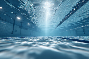 Poster - Underwater view of an empty swimming pool with clean water, a serene perspective