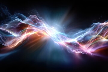 Poster - Colorful light waves creating an abstract pattern in a cosmic setting