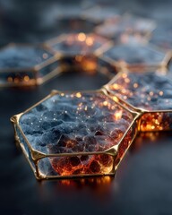 Fototapete - Glowing Hexagon Grid Abstract Digital Art