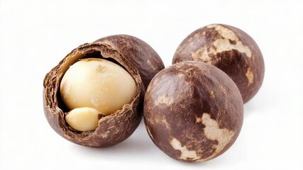 Poster - A group of nuts sitting on a white surface, ideal for use in food or design-related contexts