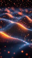 Poster - Glowing Orange and Blue Particle Wave Abstract Digital Art